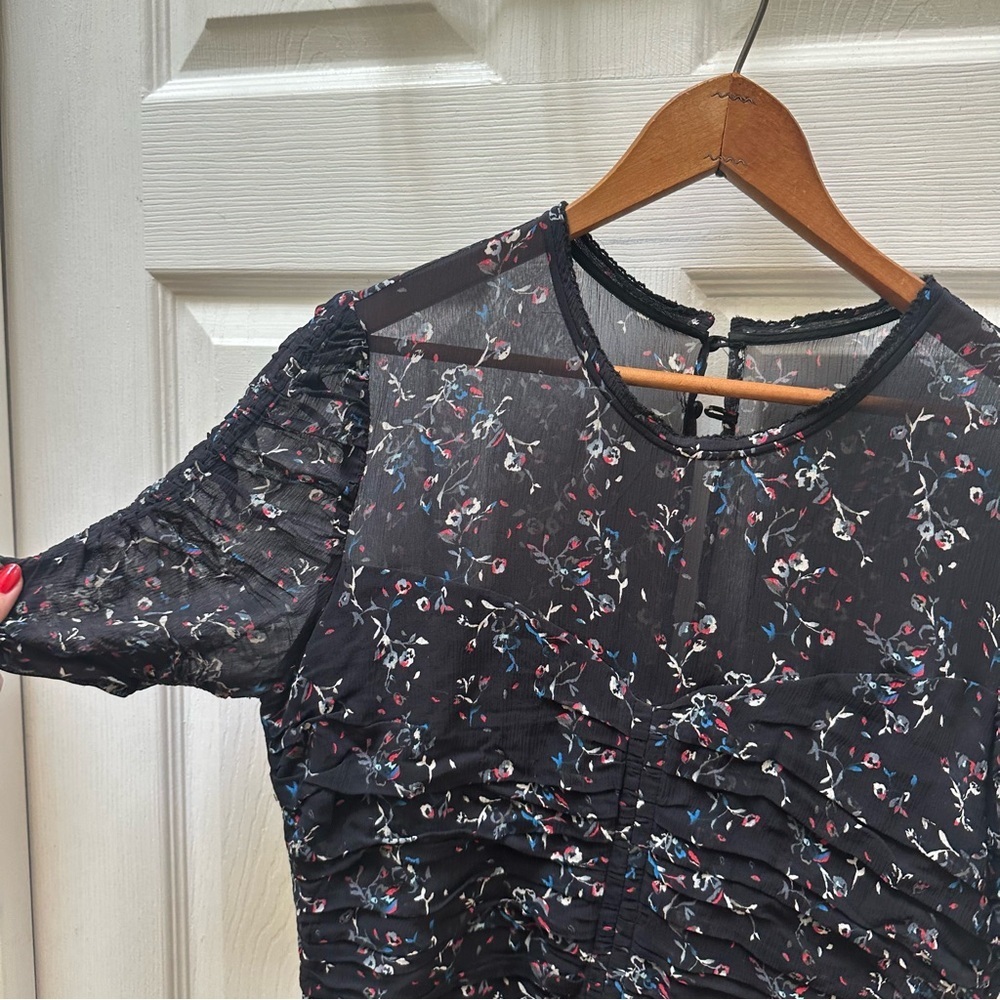 Tanya Taylor silk Carti Dress size 10 Floral Ruched Black Dress short - Picture 9 of 11